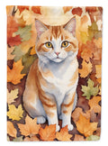 Manx Cat in Fall Leaves House Flag 28x40 Porch Sleeve Pole Decorative Outside Yard Banner Artwork Wall Hanging, Polyester