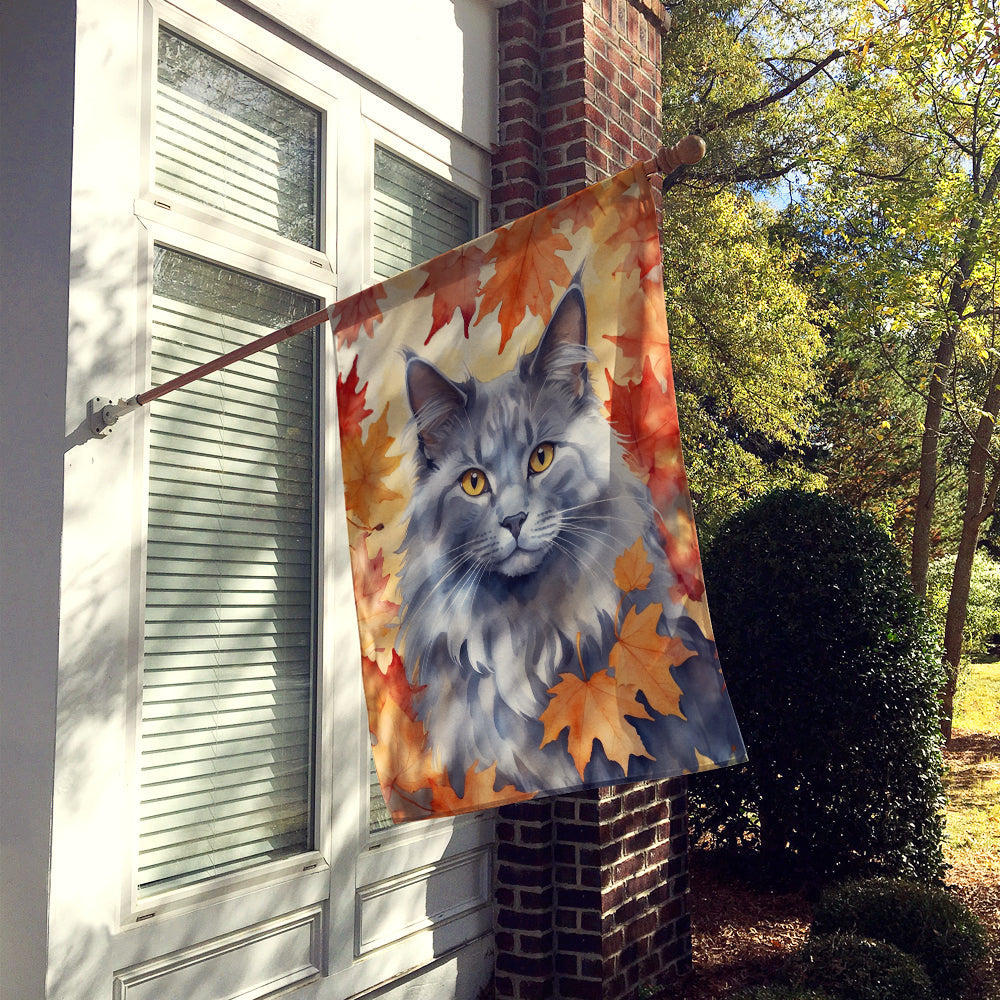 Nebelung Cat in Fall Leaves House Flag 28x40 Porch Sleeve Pole Decorative Outside Yard Banner Artwork Wall Hanging, Polyester