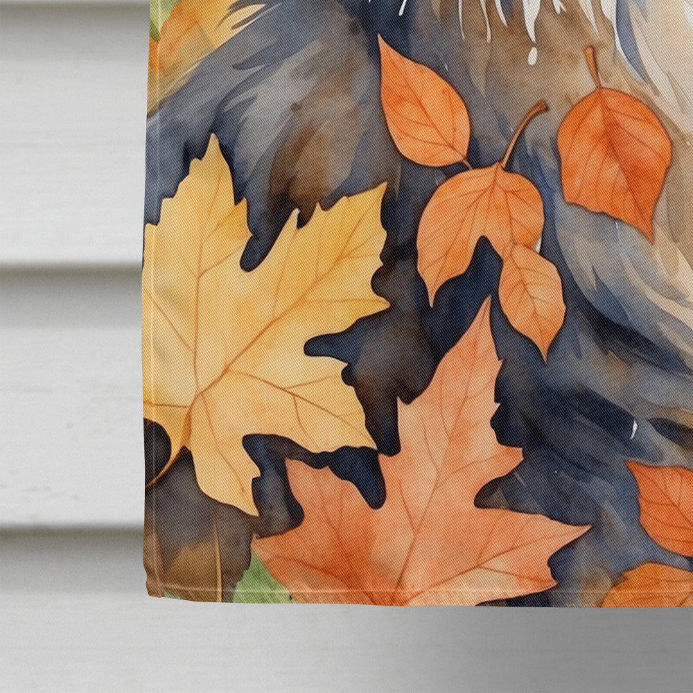 Norwegian Forest Cat in Fall Leaves House Flag 28x40 Porch Sleeve Pole Decorative Outside Yard Banner Artwork Wall Hanging, Polyester