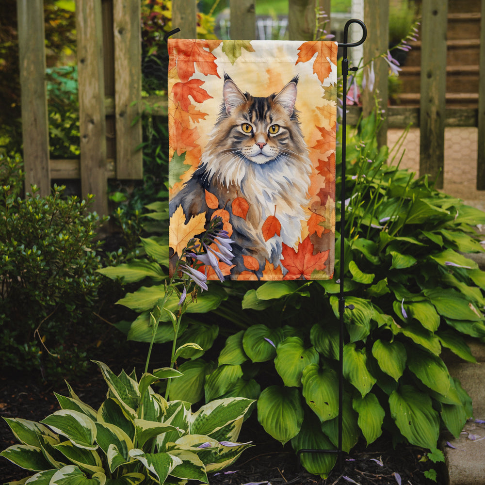 Norwegian Forest Cat in Fall Leaves Garden Flag Mailbox Decorative Yard Banner Outside Patio Artwork for Flower Beds, Garden Size, Multicolor