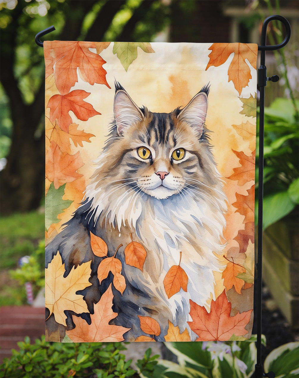 Norwegian Forest Cat in Fall Leaves Garden Flag Mailbox Decorative Yard Banner Outside Patio Artwork for Flower Beds, Garden Size, Multicolor