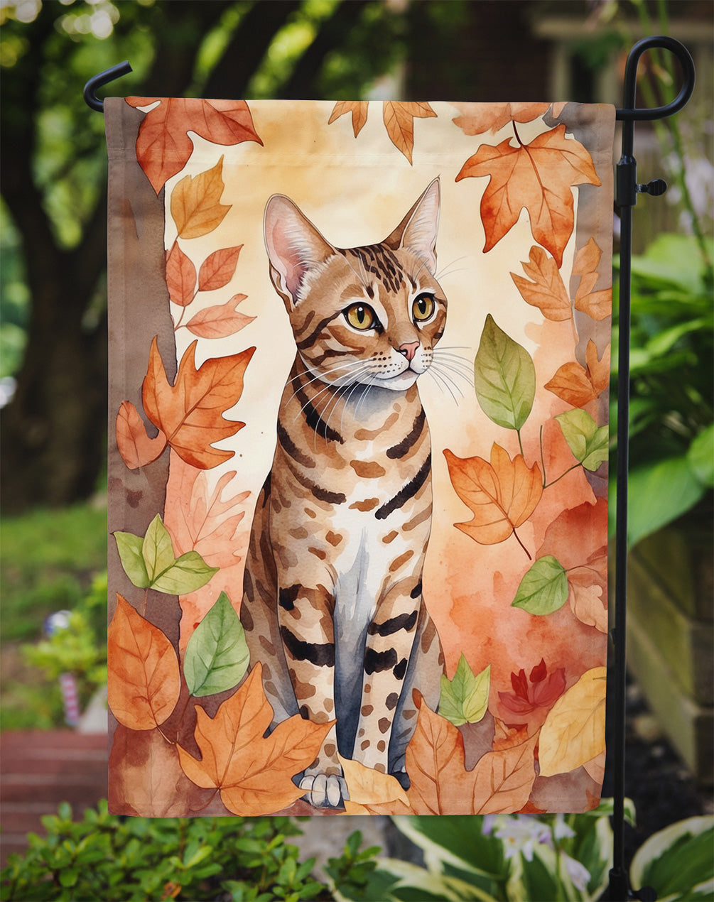 Ocicat Cat in Fall Leaves Garden Flag Mailbox Decorative Yard Banner Outside Patio Artwork for Flower Beds, Garden Size, Multicolor