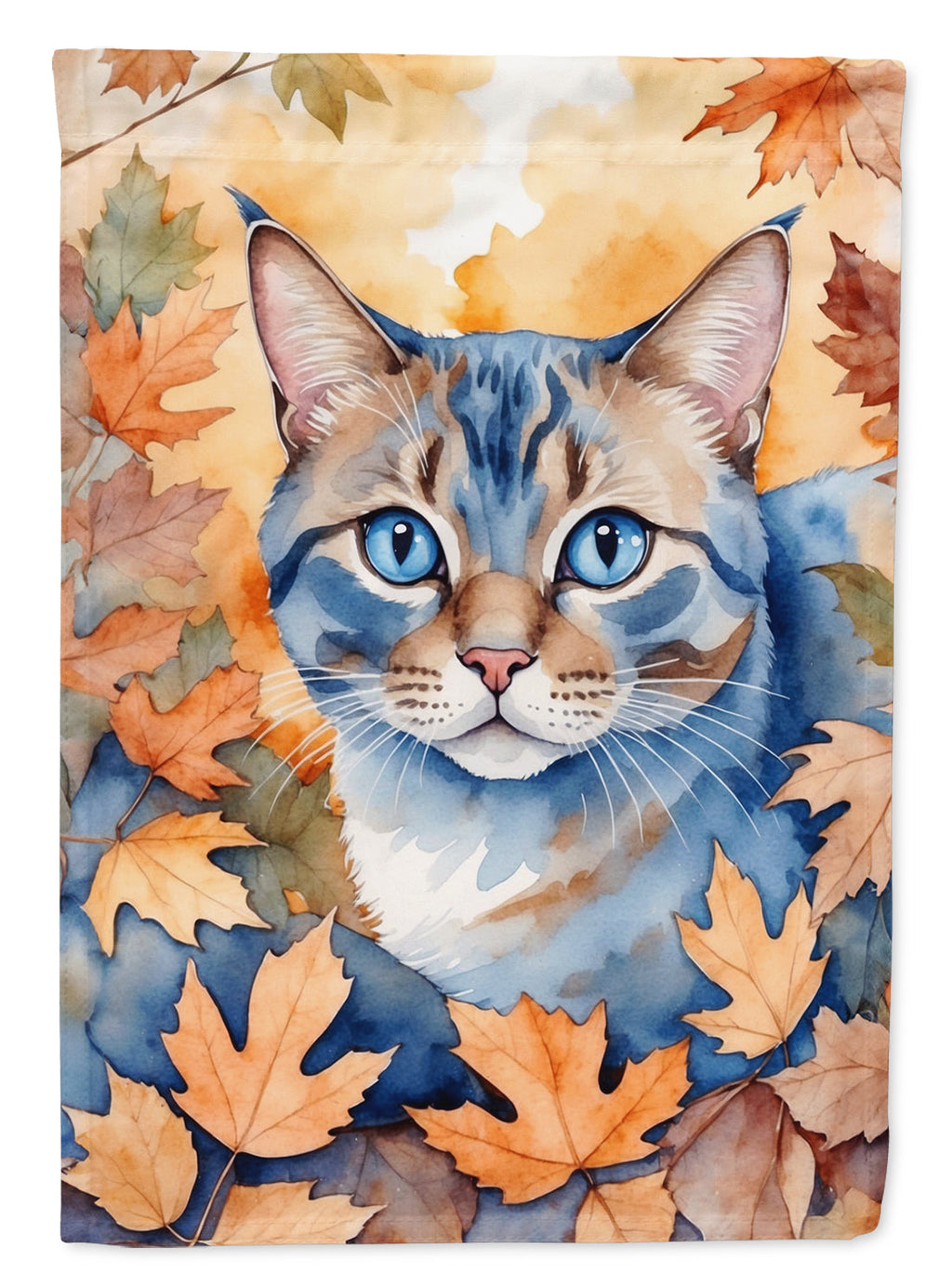 Ojos Azules Cat in Fall Leaves Garden Flag Mailbox Decorative Yard Banner Outside Patio Artwork for Flower Beds, Garden Size, Multicolor