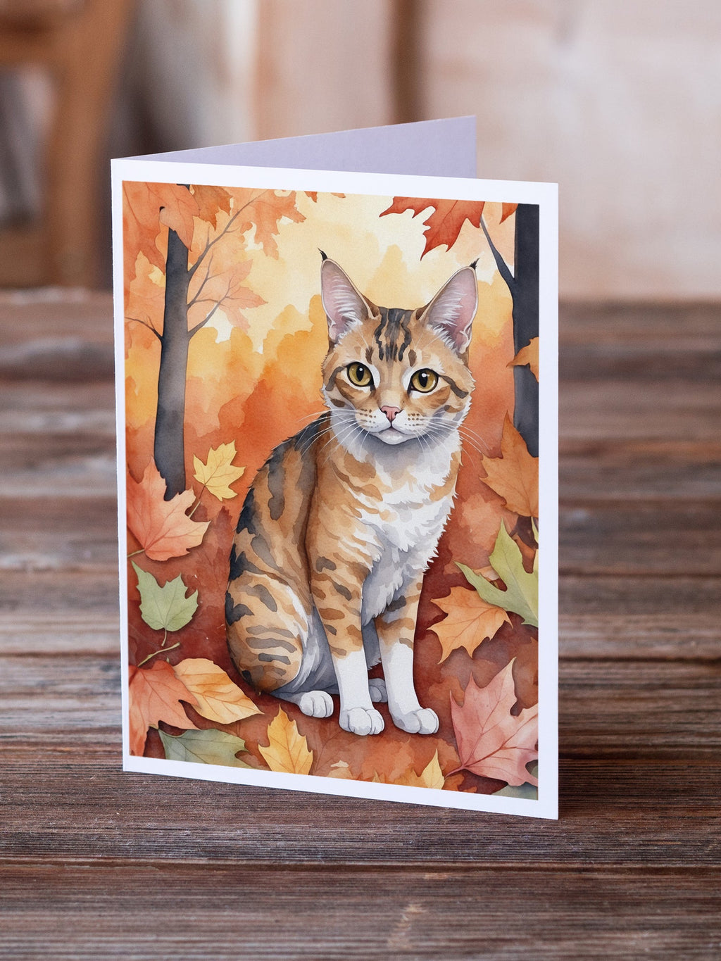 Oregon Rex Cat in Fall Leaves Greeting Cards Pack of 8 Blank Cards with Envelopes Whimsical A7 Size 5x7