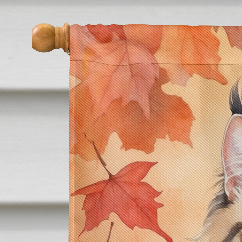 Oriental Longhair Cat in Fall Leaves House Flag 28x40 Porch Sleeve Pole Decorative Outside Yard Banner Artwork Wall Hanging, Polyester
