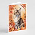 Oriental Longhair Cat in Fall Leaves Greeting Cards Pack of 8 Blank Cards with Envelopes Whimsical A7 Size 5x7