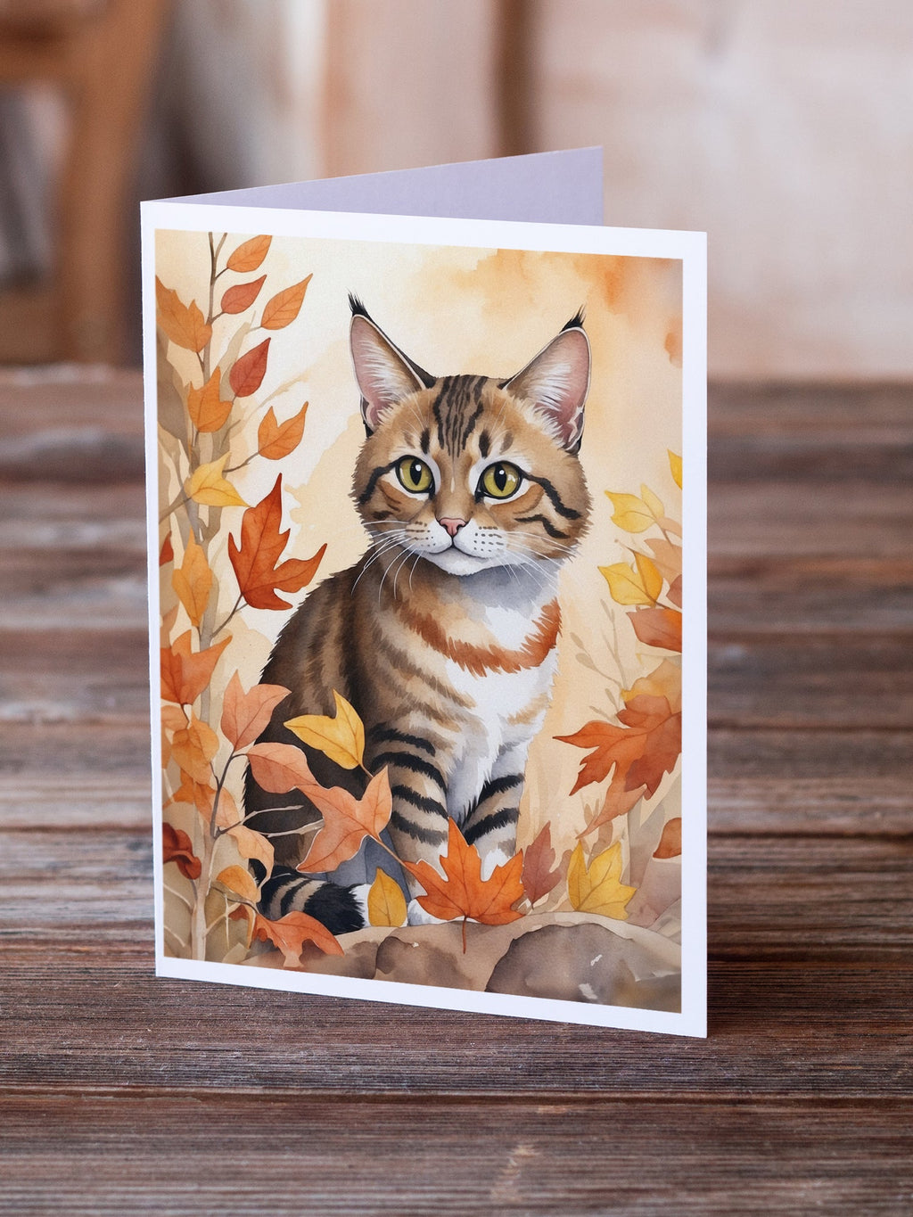 Owyhee Bob Cat in Fall Leaves Greeting Cards Pack of 8 Blank Cards with Envelopes Whimsical A7 Size 5x7