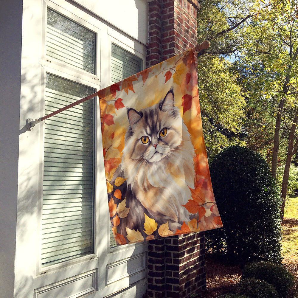 Persian Cat in Fall Leaves House Flag 28x40 Porch Sleeve Pole Decorative Outside Yard Banner Artwork Wall Hanging, Polyester