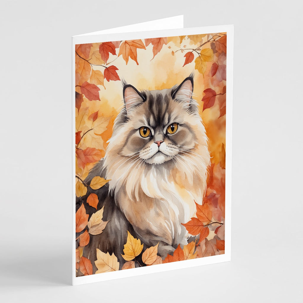Persian Cat in Fall Leaves Greeting Cards Pack of 8 Blank Cards with Envelopes Whimsical A7 Size 5x7