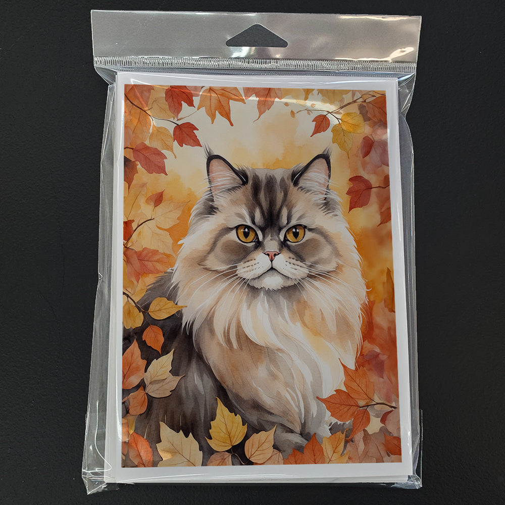 Persian Cat in Fall Leaves Greeting Cards Pack of 8 Blank Cards with Envelopes Whimsical A7 Size 5x7