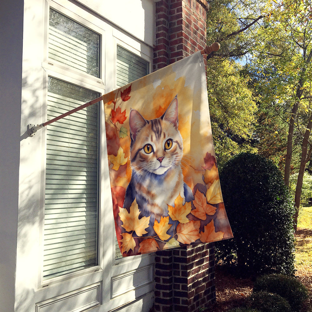Raas Cat in Fall Leaves House Flag 28x40 Porch Sleeve Pole Decorative Outside Yard Banner Artwork Wall Hanging, Polyester