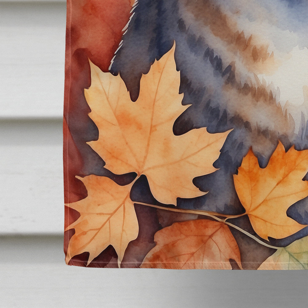Raas Cat in Fall Leaves House Flag 28x40 Porch Sleeve Pole Decorative Outside Yard Banner Artwork Wall Hanging, Polyester