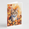 Raas Cat in Fall Leaves Greeting Cards Pack of 8 Blank Cards with Envelopes Whimsical A7 Size 5x7