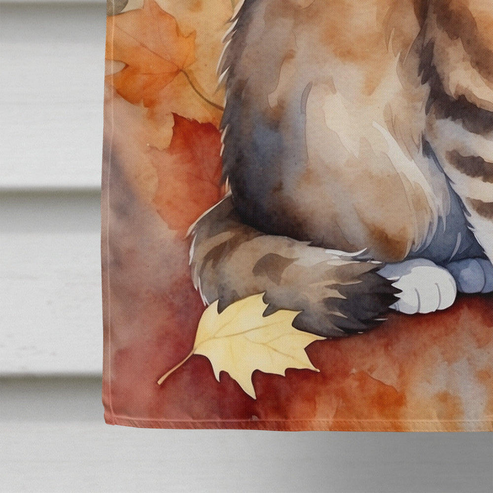 Ragamuffin Cat in Fall Leaves House Flag 28x40 Porch Sleeve Pole Decorative Outside Yard Banner Artwork Wall Hanging, Polyester