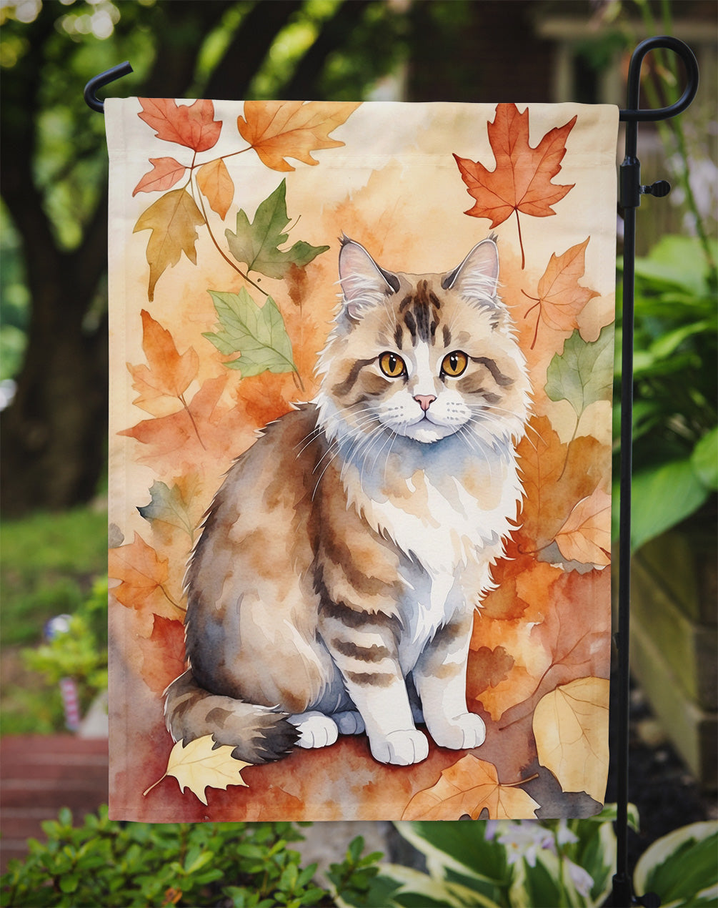 Ragamuffin Cat in Fall Leaves Garden Flag Mailbox Decorative Yard Banner Outside Patio Artwork for Flower Beds, Garden Size, Multicolor