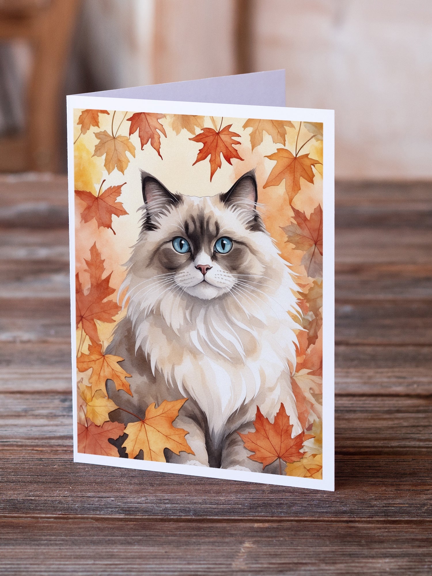 Ragdoll Cat in Fall Leaves Greeting Cards Pack of 8 Blank Cards with Envelopes Whimsical A7 Size 5x7