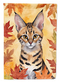 Savannah Cat in Fall Leaves House Flag 28x40 Porch Sleeve Pole Decorative Outside Yard Banner Artwork Wall Hanging, Polyester