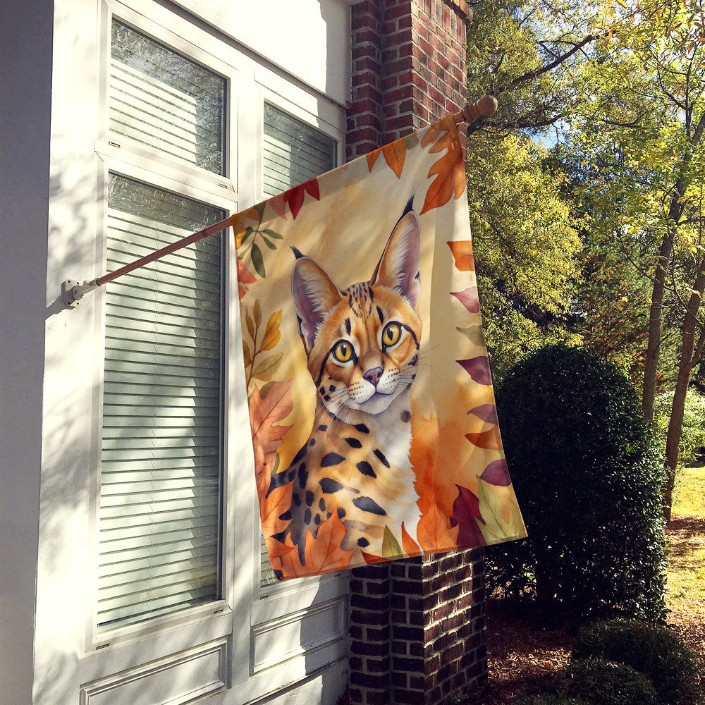 Serengeti Cat in Fall Leaves House Flag 28x40 Porch Sleeve Pole Decorative Outside Yard Banner Artwork Wall Hanging, Polyester