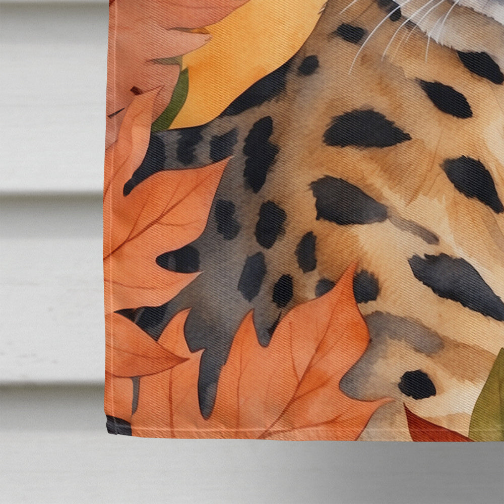 Serengeti Cat in Fall Leaves House Flag 28x40 Porch Sleeve Pole Decorative Outside Yard Banner Artwork Wall Hanging, Polyester