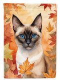 Siamese Cat in Fall Leaves House Flag 28x40 Porch Sleeve Pole Decorative Outside Yard Banner Artwork Wall Hanging, Polyester
