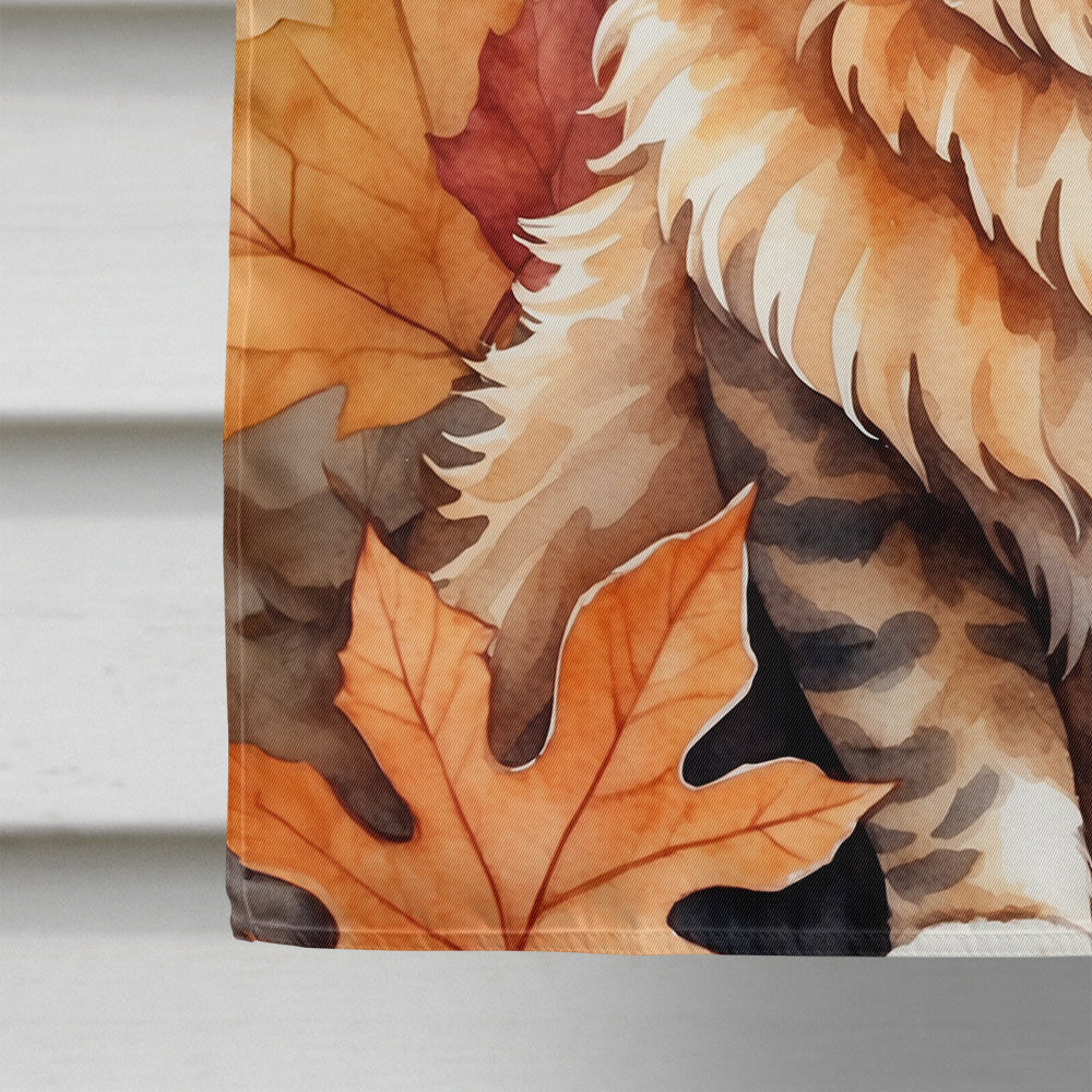 Skookum Cat in Fall Leaves House Flag 28x40 Porch Sleeve Pole Decorative Outside Yard Banner Artwork Wall Hanging, Polyester