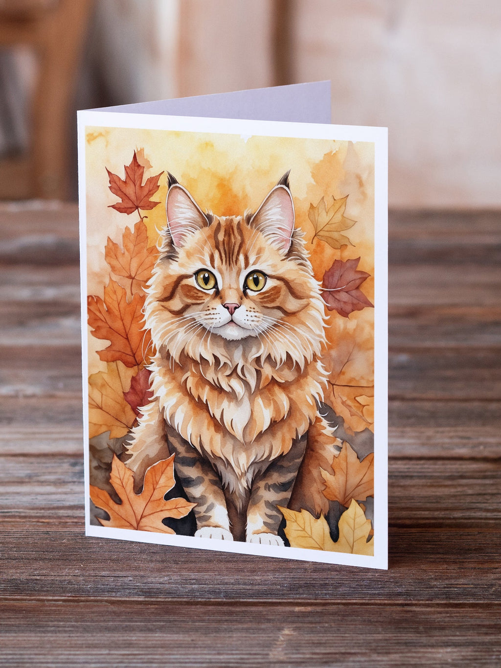 Skookum Cat in Fall Leaves Greeting Cards Pack of 8 Blank Cards with Envelopes Whimsical A7 Size 5x7
