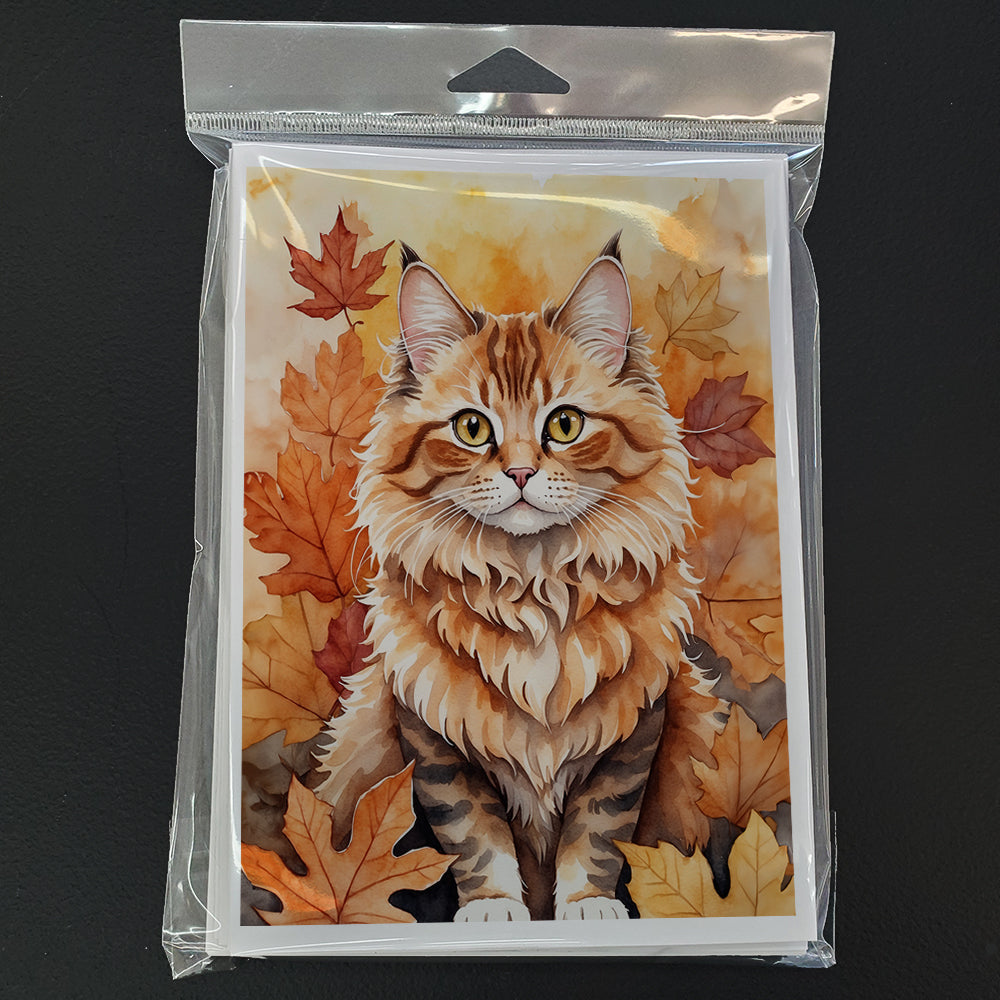 Skookum Cat in Fall Leaves Greeting Cards Pack of 8 Blank Cards with Envelopes Whimsical A7 Size 5x7