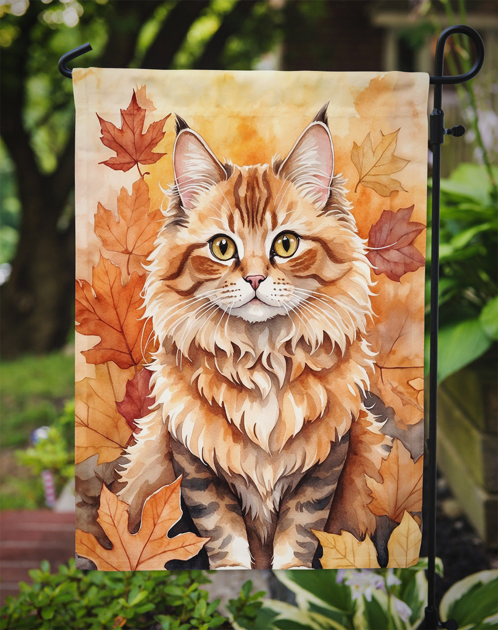 Skookum Cat in Fall Leaves Garden Flag Mailbox Decorative Yard Banner Outside Patio Artwork for Flower Beds, Garden Size, Multicolor