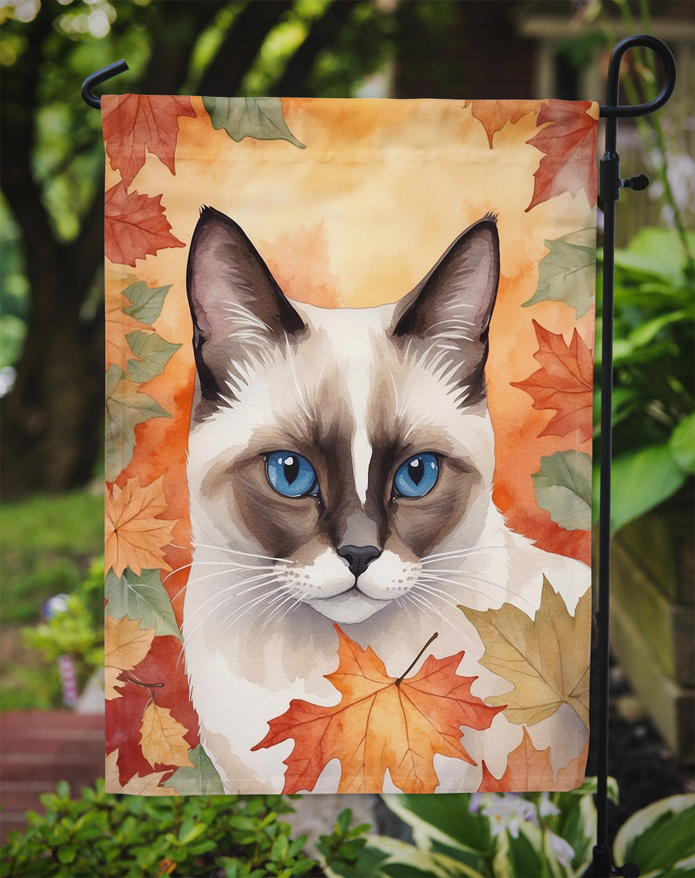 Snowshoe Cat in Fall Leaves Garden Flag Mailbox Decorative Yard Banner Outside Patio Artwork for Flower Beds, Garden Size, Multicolor
