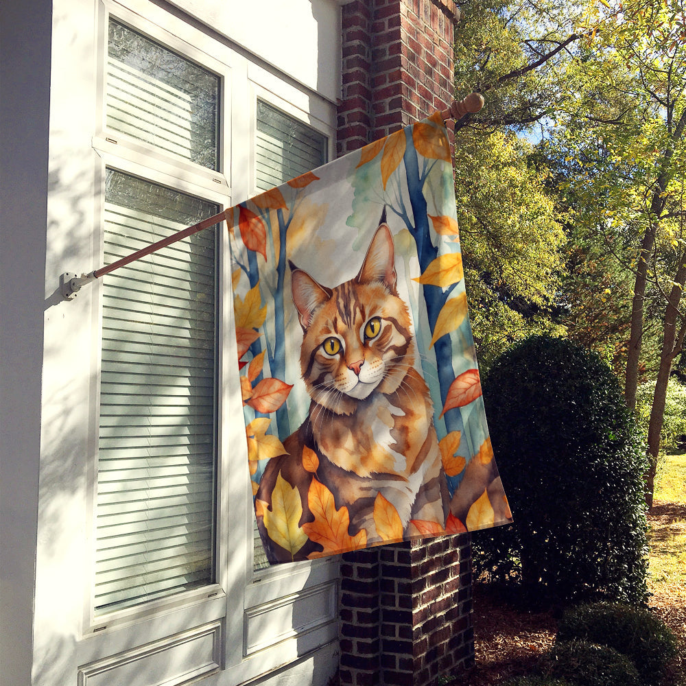 Sokoke Cat in Fall Leaves House Flag 28x40 Porch Sleeve Pole Decorative Outside Yard Banner Artwork Wall Hanging, Polyester