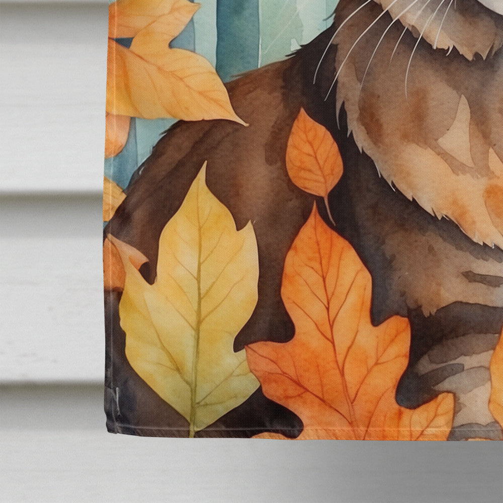 Sokoke Cat in Fall Leaves House Flag 28x40 Porch Sleeve Pole Decorative Outside Yard Banner Artwork Wall Hanging, Polyester