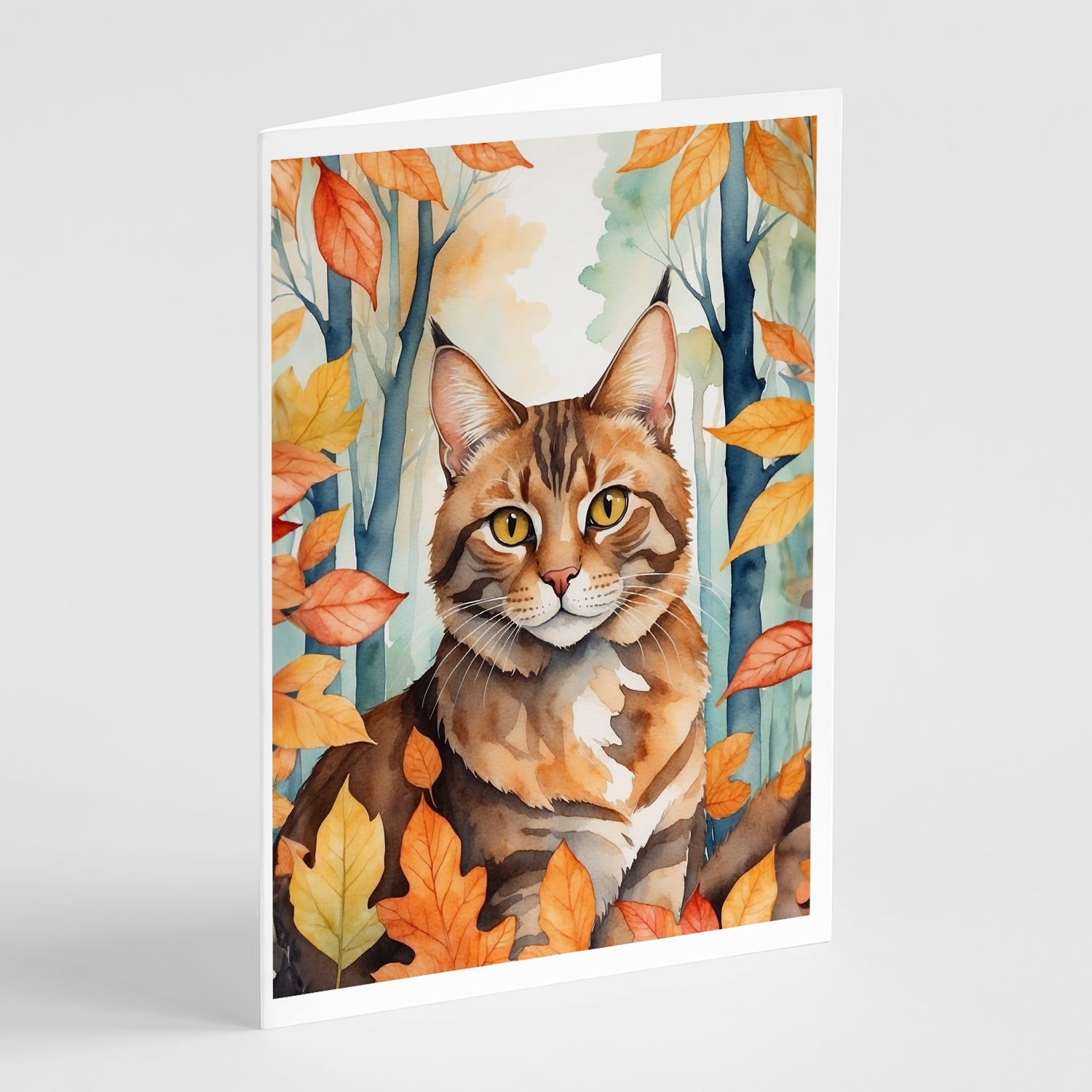 Sokoke Cat in Fall Leaves Greeting Cards Pack of 8 Blank Cards with Envelopes Whimsical A7 Size 5x7