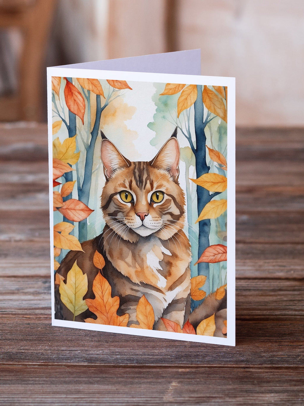 Sokoke Cat in Fall Leaves Greeting Cards Pack of 8 Blank Cards with Envelopes Whimsical A7 Size 5x7