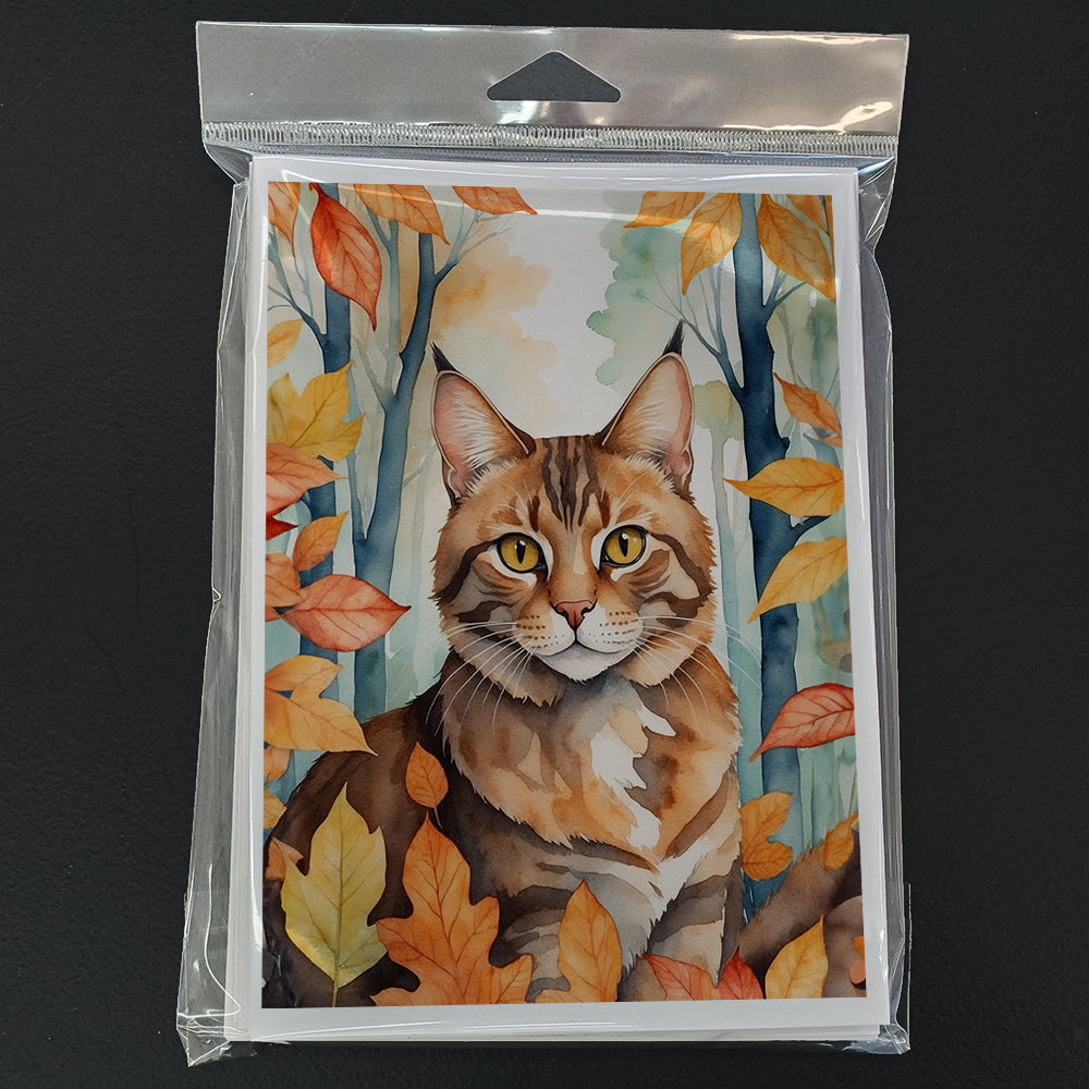 Sokoke Cat in Fall Leaves Greeting Cards Pack of 8 Blank Cards with Envelopes Whimsical A7 Size 5x7