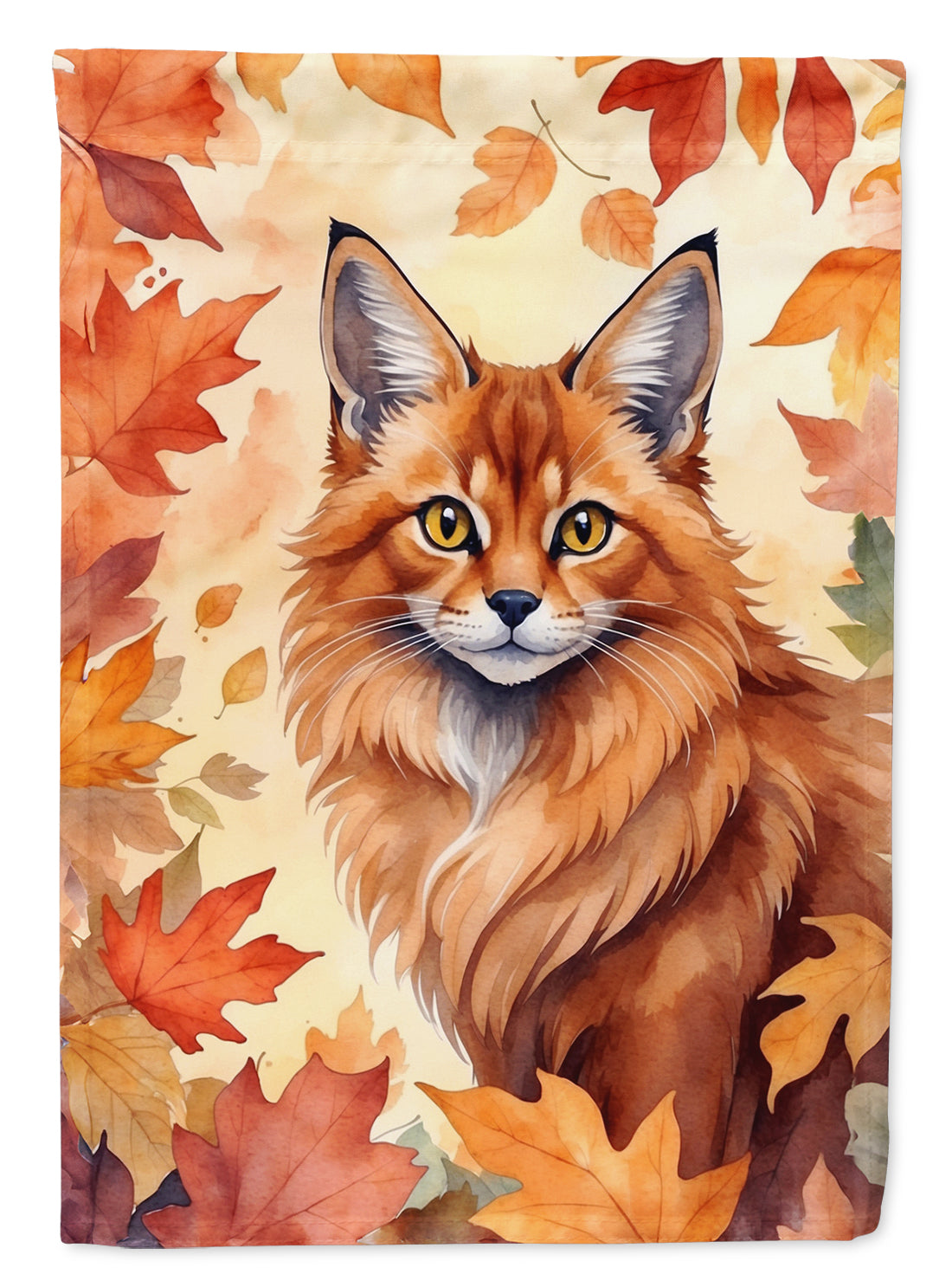Somali Cat in Fall Leaves House Flag 28x40 Porch Sleeve Pole Decorative Outside Yard Banner Artwork Wall Hanging, Polyester