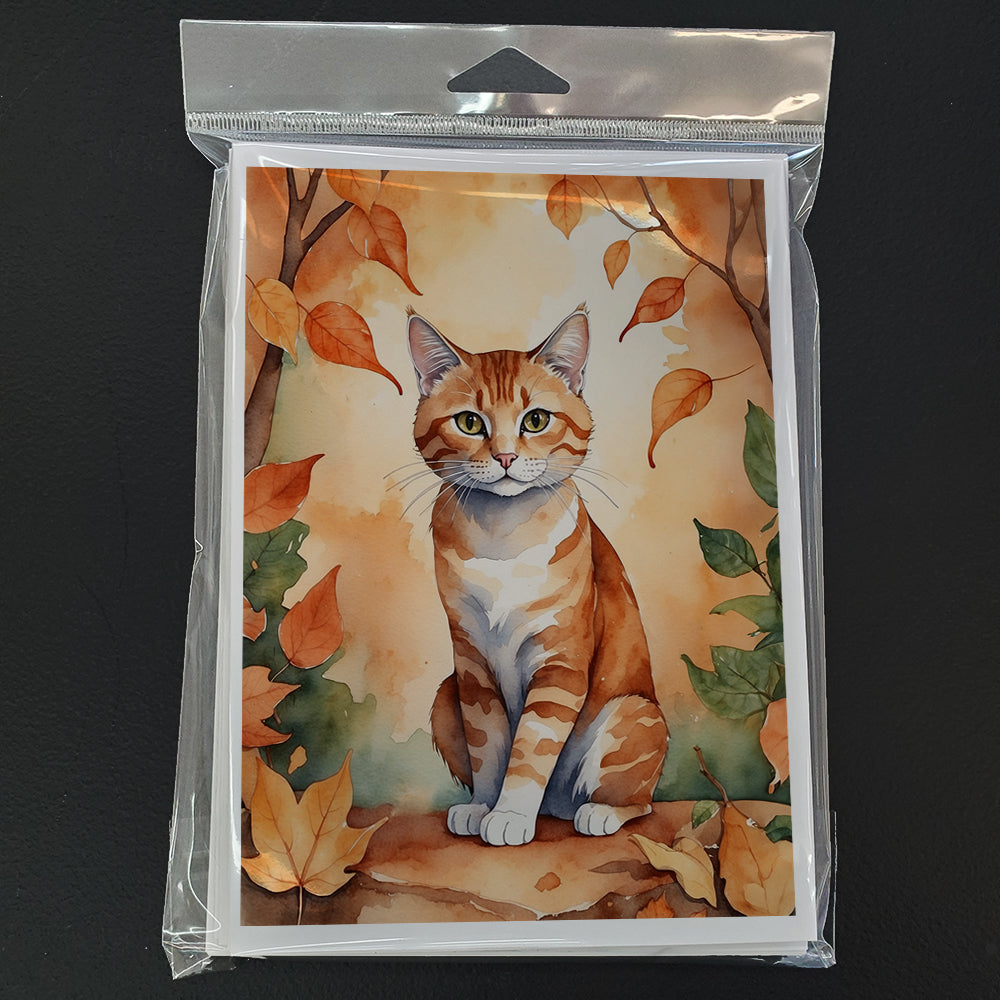 Suphalak Cat in Fall Leaves Greeting Cards Pack of 8 Blank Cards with Envelopes Whimsical A7 Size 5x7