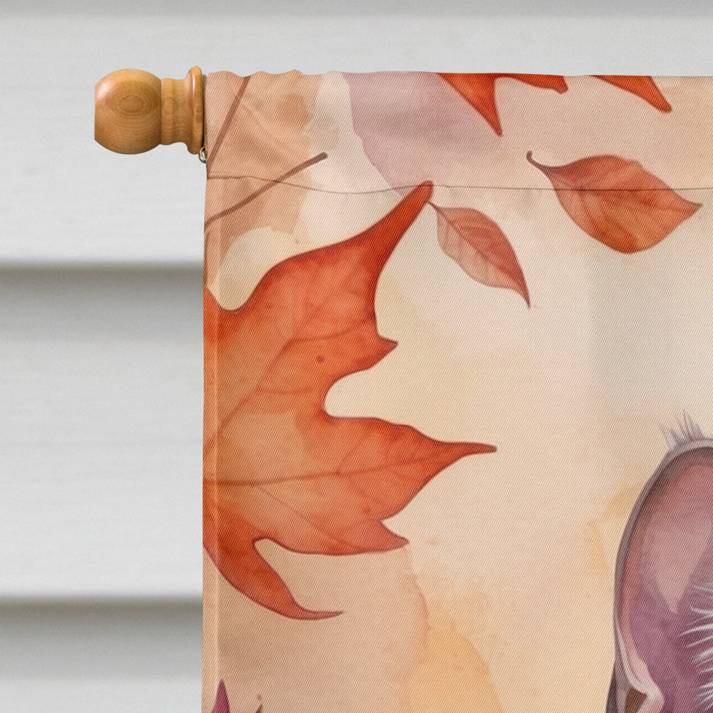 Thai Lilac Cat in Fall Leaves House Flag 28x40 Porch Sleeve Pole Decorative Outside Yard Banner Artwork Wall Hanging, Polyester