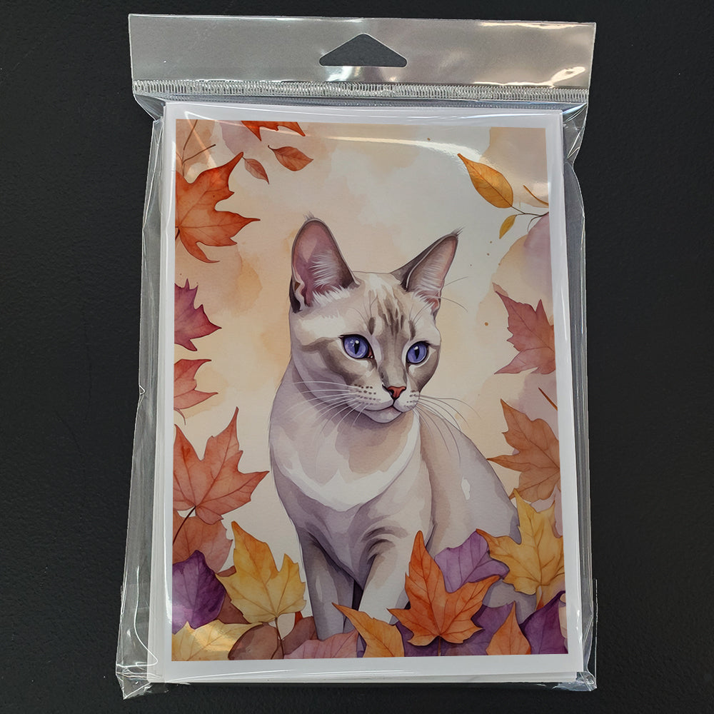 Thai Lilac Cat in Fall Leaves Greeting Cards Pack of 8 Blank Cards with Envelopes Whimsical A7 Size 5x7