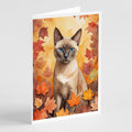 Tonkinese Cat in Fall Leaves Greeting Cards Pack of 8 Blank Cards with Envelopes Whimsical A7 Size 5x7