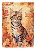 Toyger Cat in Fall Leaves House Flag 28x40 Porch Sleeve Pole Decorative Outside Yard Banner Artwork Wall Hanging, Polyester