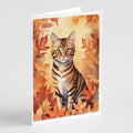 Toyger Cat in Fall Leaves Greeting Cards Pack of 8 Blank Cards with Envelopes Whimsical A7 Size 5x7