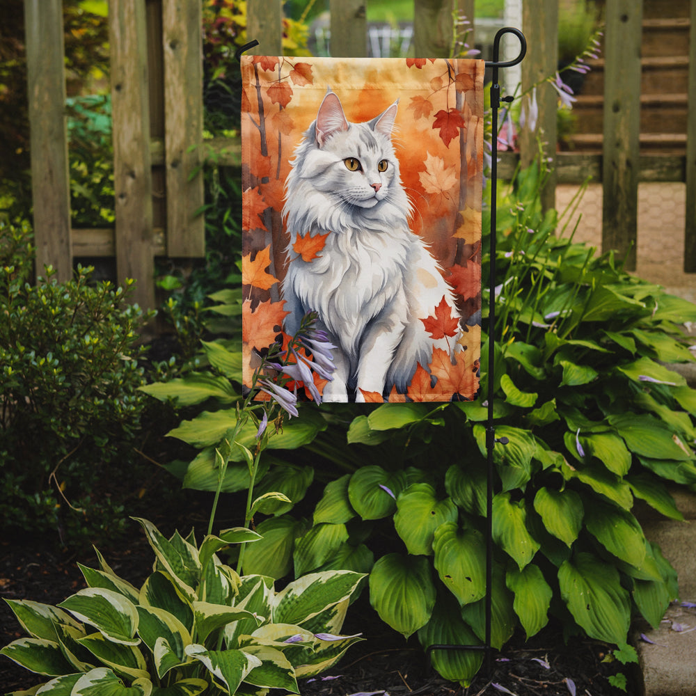 Turkish Angora Cat in Fall Leaves Garden Flag Mailbox Decorative Yard Banner Outside Patio Artwork for Flower Beds, Garden Size, Multicolor