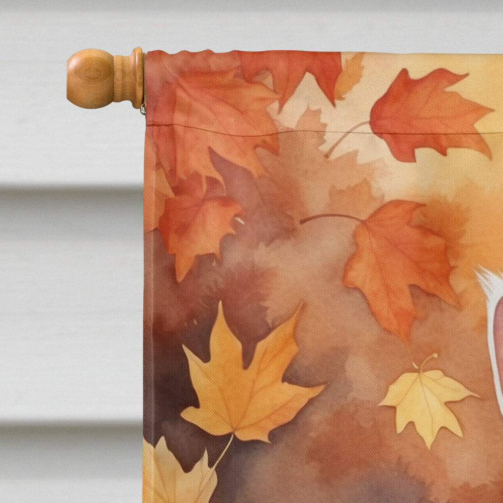 Turkish Van Cat in Fall Leaves House Flag 28x40 Porch Sleeve Pole Decorative Outside Yard Banner Artwork Wall Hanging, Polyester