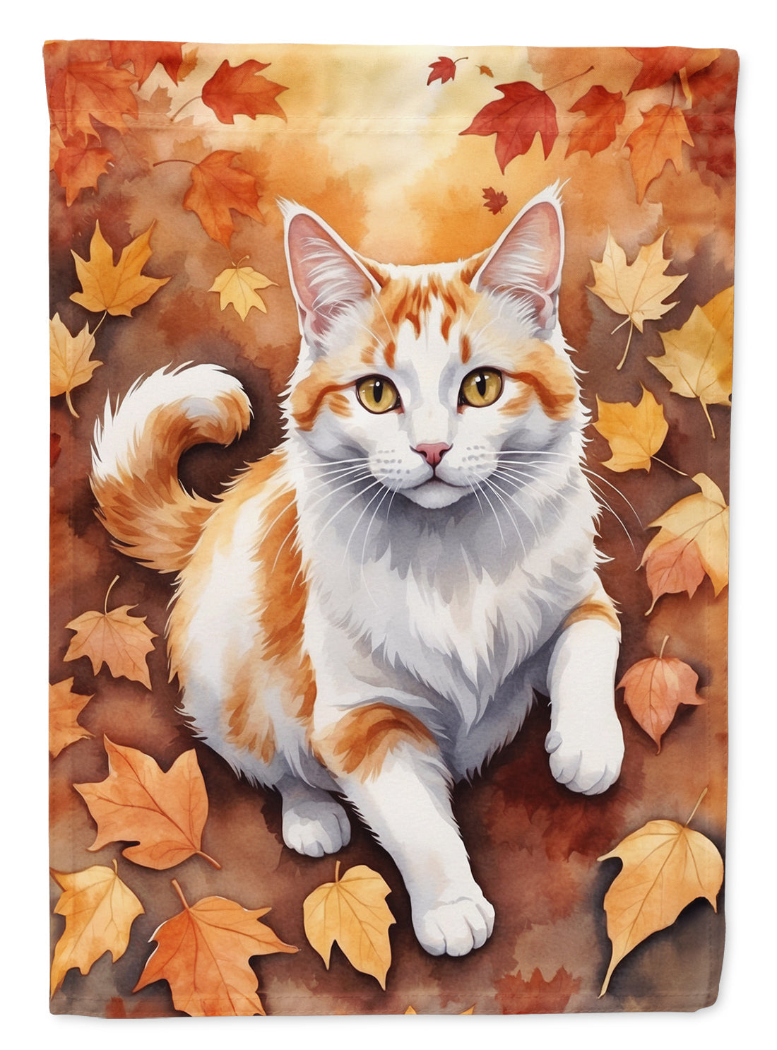 Turkish Van Cat in Fall Leaves Garden Flag Mailbox Decorative Yard Banner Outside Patio Artwork for Flower Beds, Garden Size, Multicolor
