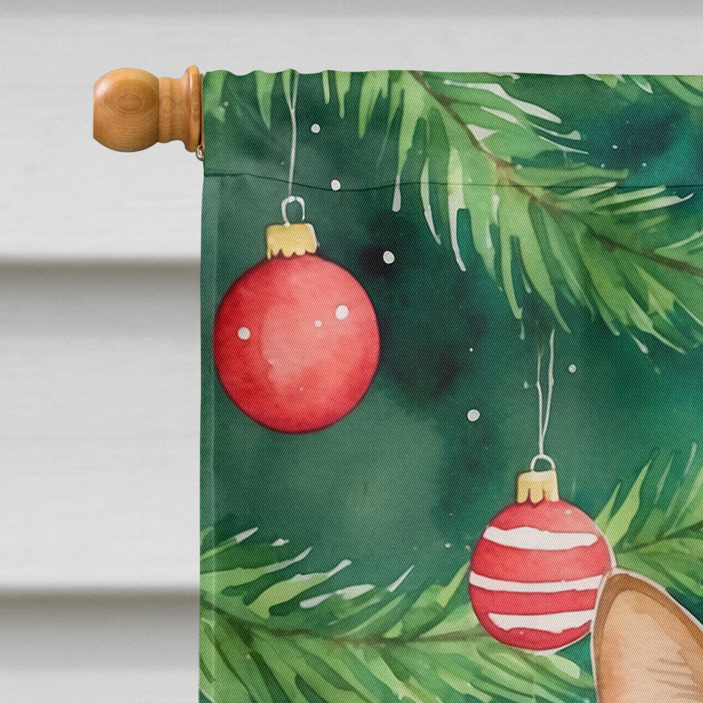 Abyssinian Cat By the Christmas Tree House Flag 28x40 Porch Sleeve Pole Decorative Outside Yard Banner Artwork Wall Hanging, Polyester