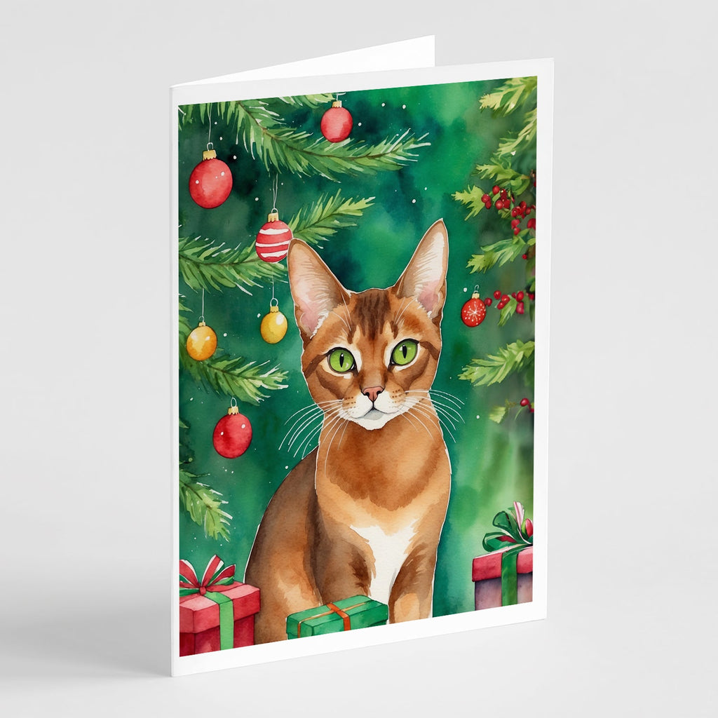 Abyssinian Cat By the Christmas Tree Greeting Cards Pack of 8 Blank Cards with Envelopes Whimsical A7 Size 5x7