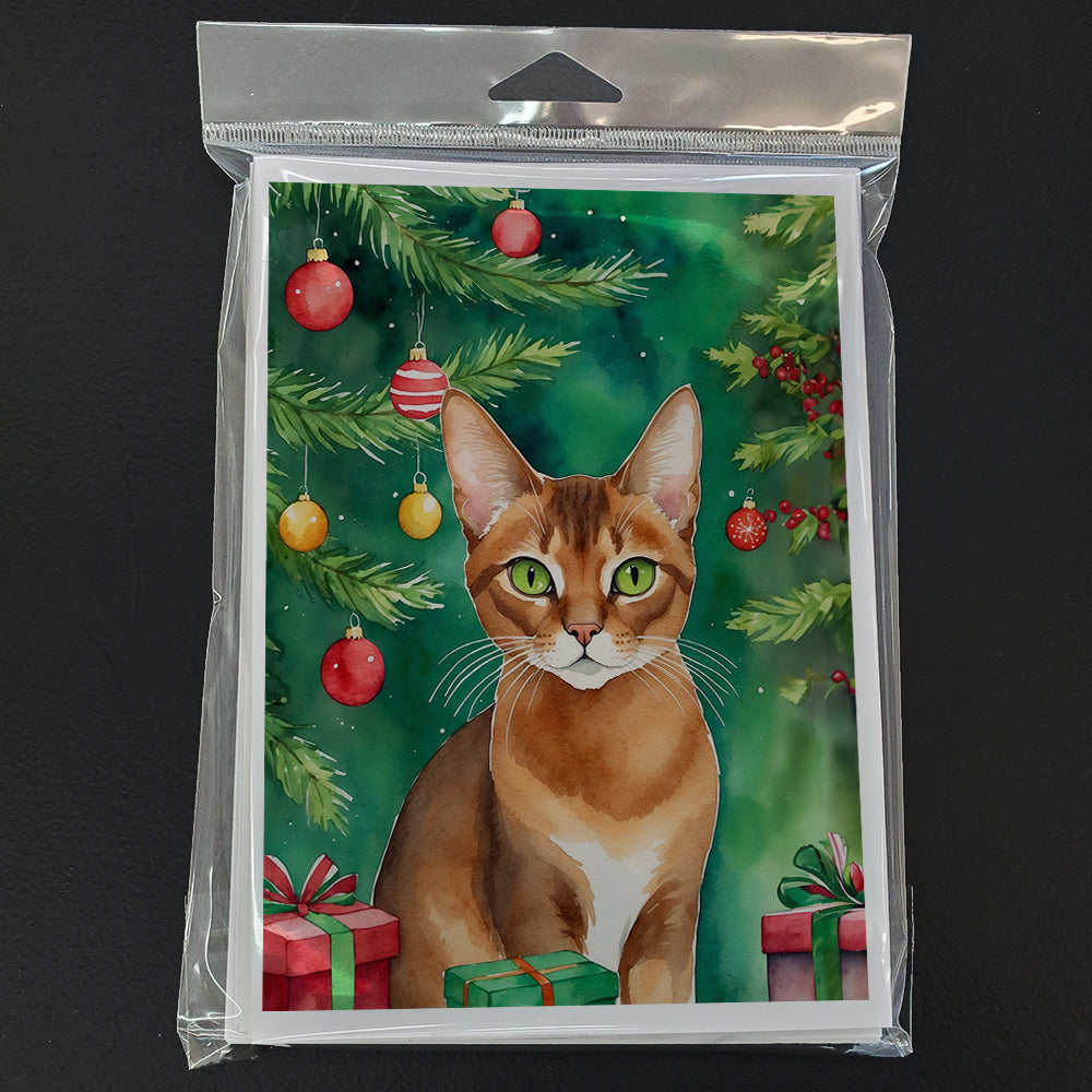 Abyssinian Cat By the Christmas Tree Greeting Cards Pack of 8 Blank Cards with Envelopes Whimsical A7 Size 5x7
