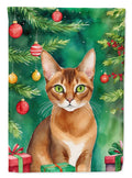 Abyssinian Cat By the Christmas Tree Garden Flag Mailbox Decorative Yard Banner Outside Patio Artwork for Flower Beds, Garden Size, Multicolor