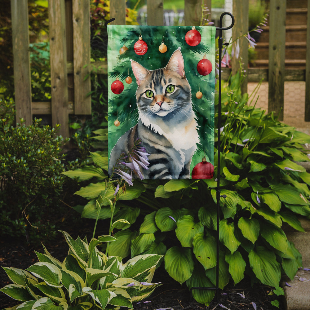 American Bobtail Cat By the Christmas Tree Garden Flag Mailbox Decorative Yard Banner Outside Patio Artwork for Flower Beds, Garden Size, Multicolor