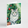 American Curl Cat By the Christmas Tree Greeting Cards Pack of 8 Blank Cards with Envelopes Whimsical A7 Size 5x7